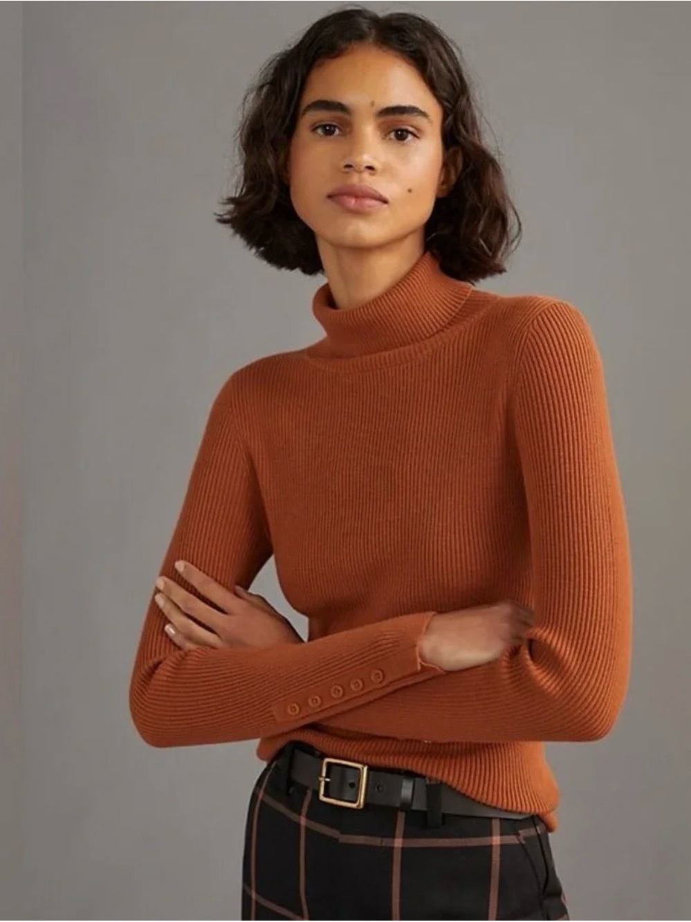 Anthropologie Rust Ribbed Turtleneck Sweater
